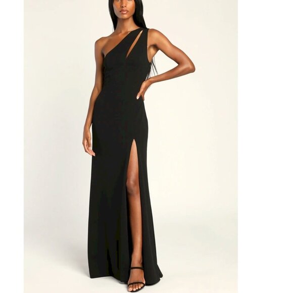 Divinely Dynamite Black One-Shoulder Maxi Dress Lulus Size Medium NWOT - Picture 4 of 6